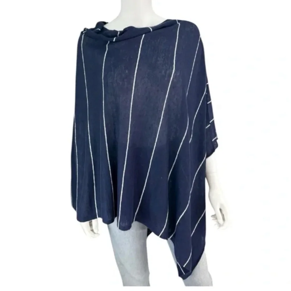 Eileen fisher navy blue/white striped linen poncho - OS